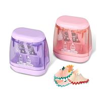 2 Pack Rectangle Pencil Sharpener with Container, Dual Hole 8mm & 12mm | Handheld sharpeners for kids, adults, school, home and office in pink & purple rectangular design