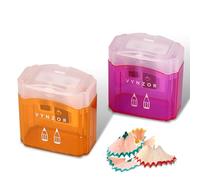 2 Pack Rectangle Pencil Sharpener with Container, Dual Hole 8mm | Handheld sharpeners for kids, adults, school, home and office in orange & fuchsia rectangular design