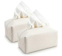 2 Pack Rectangular PU Leather Tissue Box Cover Holder, 7x4x3 Inch Decorative Facial Tissue Cube Paper Organizer for Tabletop Bathroom Car (Beige, Pebble Grain)