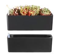 2 Pack Rectangular Planter 15.6 x 5.4 in Self Watering Planter Window Sill Planters Indoor Rectangle Planter Self Watering Pots Plastic Plant pots with Drainage Holes Black Flower Pot (Black)