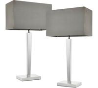 2 Pack Rectangular Table Lamp Light Modern Chrome & Grey Shade Sleek Sideboard