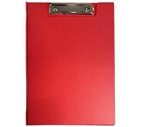 2 Pack - Red A4 Vinyl Clipboard Fold Over Cover Clipboard File Holder Folder Wallet A4 Foolscap Clip Board with Metal Clip PVC Plastic Solid Hardback Folding Clipboard for Memo Form Document