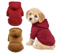 2-Pack Red and Brown Polyester Dog Clothes, Dog Sweatshirts,Frenchie Hoodie, Comfortable Pet Apparel(S)