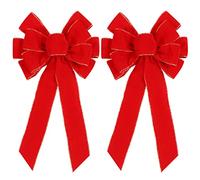 2 Pack Red Christmas Bows Outdoor Decorations,12”x20” Large Christmas Tree Topper Bow, Velvet Wreath Bow with Glitter Gold Edge for Xmas Home Front Door Decor