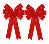 2 Pack Red Christmas Bows Outdoor Decorations,12”x20” Large Velvet Wreath Bow with Glitter String Gold Edge for Xmas Tree Topper Home Front Door Decor