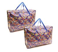 2 PACK Red Flower 75x60x25cm Heavy Duty Storage Bags With Zip 112.5L Durable Reusable Foldable Waterproof Laundry Clothing Wardrobe Storage Moving House Shopping Toy Extra Large Jumbo Floral Bag