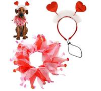 2 Pack Red Heart Headwear And Collar For Pet, Dog Valentine's Day Clothes, Valentines Day Pet Hair Accessories For Small, Medium, Large Dogs