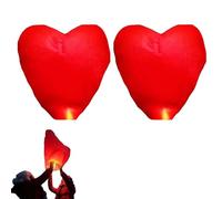 2 Pack Red Heart Shape Sky Lanterns, Fireproof Paper Lantern, Lantern Symbolizing Love and Happiness, for Memorable Day, Festival, Wedding, Party