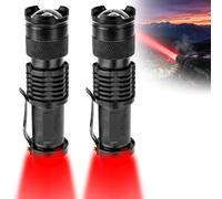 2-Pack Red Light Torch LED, 625nm Zoomable Red Beam for Astronomy, Night Vision & Animal Observation, Small Waterproof Aluminium Tactical Torch for Aviation, Hiking, Hunting (Single Mode, Black)