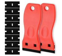 2-Pack Red Non-Scratch Plastic Scrapers, 8 Black Replacement, Adhesive Sticker Decal Remover, House & Car Cleaning Tool for Glass, Cooktop, Oven, Stove, Remove Stain, Dirt, Paint,Glue