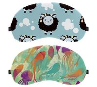 2 Pack Red Orange Watercolor Fishes Jellyfishes Sleep Mask, Completely Block Out Light Eye Mask for Side Sleeper, Zero Eye Pressure Night Blindfold, Adjustable Eye Shade Cover