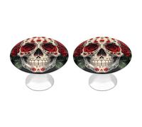 2 Pack Red Rose Skeleton Cabinet Knobs Round 1.1" Stainless Steel Dresser Knobs Single Hole Knob with Screws Door Pulls Handles Kitchen Hardware for Bathroom Cupboard Closet Door Wardrobe