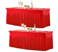 2 Pack Red Spandex Tablecloths for Rectangle Tables 6 Foot Red Stretch Table Cloth Rectangle 6ft Elastic Fitted Table Cover Fabric with Skirt for Wedding Graduation Birthday Party Banquet Buffet