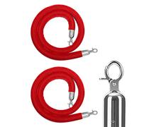 2 Pack Red Velvet Queue Rope with Silver Hooks, 5m Crowd Control Stanchion Cord for Restaurants, Theaters, Events - 3.8cm Thick Foam Core, Durable & Stylish