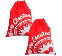 2 Pack Red & White Christmas Santa Gift Sacks Large 70x50cm Felt Xmas Present Bags with Festive Bells Design Reusable Gift Bags