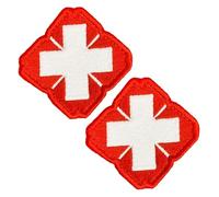 2 Pack Red White Medical Cross Embroidered Hook & Loop Medic Paramedic Emergency Aid Patch - Perfect for First Aid Pouch, EMT, EMS, Trauma, First Response Rescue Kit, Tactical Outdoor