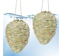 2 Pack Reed Woven Wasp Nest Decoy, 10 Inch Hanging Fake Hornet Nests, Artificial Bee Hive Ornament for Garden Patio Yard Outdoor Eaves
