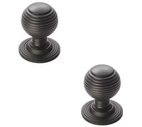 2 Pack - Reeded Ball Door Knob - 23mm Matt Black Lined Cupboard Pull Handle & Rose