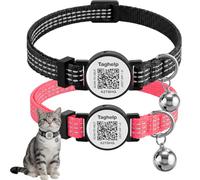 2-Pack Reflective-Breakaway Cat Collars with Bells with QR Code Name Tag, Cat ID Tag Personalized,Smart ID tag Cat Collar,Ideal for Girl Cats Male Cats Kittens Puppies (Black&Pink,just Collar)