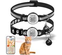 2-Pack Reflective Cat Collar with Bell - Breakaway Safety Collar Elastic Design, QR Code ID Tag & Night Safety Feature for Indoor/Outdoor Cats (Black)