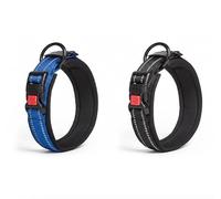 2 Pack Reflective Dog Collars Safety Buckle Soft Padded Adjustable | 360° reflective strips, precision adjustable fit, machine washable, 2 pack S size, blue & black colorway