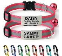 2-Pack Reflective Personalised Cat Collar with Name & Phone Number - Engraved ID Plate, Breakaway Safety Buckle, Adjustable Kitten Collar Set (Rose Red)