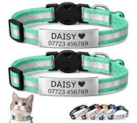 2-Pack Reflective Personalised Cat Collar with Name & Phone Number - Engraved ID Plate, Breakaway Safety Buckle, Adjustable Kitten Collar Set (Aqua)
