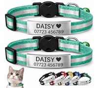2-Pack Reflective Personalised Cat Collar with Name & Phone Number - Engraved ID Plate, Breakaway Safety Buckle, Adjustable Kitten Collar Set (Mint Green)