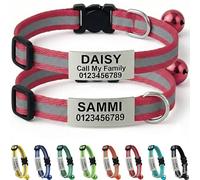 2-Pack Reflective Personalised Cat Collar with Name & Phone Number - Engraved ID Plate, Breakaway Safety Buckle, Adjustable Kitten Collar Set (Watermelon Red)