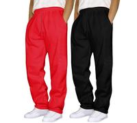 2 Pack Regular Fit Mens Joggers - Plain Tracksuit Bottoms Elasticated Waist Mens Casual Trousers Straight Leg Jogging Bottoms Breathable Uncuffed Baggy Joggers Comfortable Soft Sweatpants Red