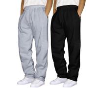 2 Pack Regular Fit Mens Joggers - Plain Tracksuit Bottoms Elasticated Waist Mens Casual Trousers Straight Leg Jogging Bottoms Breathable Uncuffed Baggy Joggers Comfortable Soft Sweatpants Grey