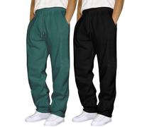 2 Pack Regular Fit Mens Joggers - Plain Tracksuit Bottoms Elasticated Waist Mens Casual Trousers Straight Leg Jogging Bottoms Breathable Uncuffed Baggy Joggers Comfortable Soft Sweatpants Green
