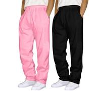 2 Pack Regular Fit Mens Joggers - Plain Tracksuit Bottoms Elasticated Waist Mens Casual Trousers Straight Leg Jogging Bottoms Breathable Uncuffed Baggy Joggers Comfortable Soft Sweatpants Pink