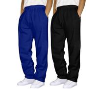 2 Pack Regular Fit Mens Joggers - Plain Tracksuit Bottoms Elasticated Waist Mens Casual Trousers Straight Leg Jogging Bottoms Breathable Uncuffed Baggy Joggers Comfortable Soft Sweatpants Blue