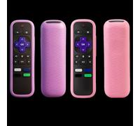 [2 Pack] Remote Cover Case (Glow in The Dark) Compatible with Roku TV Remote/Roku Express/Streaming Stick/Premiere, Universal Silicone Case for Roku Voice Remote with Lanyard (Pink and Purple)