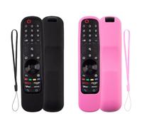 2 Pack Remote Cover for LG Magic, Silicone Protective Case for LG Smart TV Remote Controller LG MR21/ 22/23 Shockproof Anti-Slip Remote Case Remote Sleeve with Anti-Lost Loop (Black + Pink not Glow)