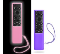 2 Pack Remote Cover for Samsung Smart TV, Case Compatible with Samsung Solar Cell Remote 2021 2022 BN59-01357 01385 01265A Glow in Dark Silicone Protective Remote Sleeve- Glow Pink+Purple not Glow