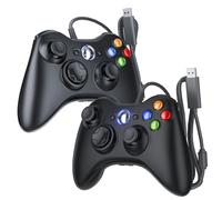2 Pack Replacement for Xbox 360 Controller Wired, Upgraded Joystick Compatible with Xbox 360 & Slim/Windows 11/10/8/7 PC Controller, with Dual-Vibration 2.5mm Headphone Jack Voice Function Black