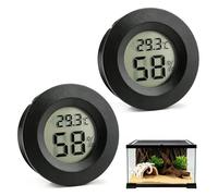 2 Pack Reptile Thermometer Hygrometer Round LCD, Digital Mini Vivarium Thermometer °C/°F Switch for 3D Printer, Temp Humidity Monitor for Terrarium, Bearded Dragon, Leopard Gecko, Tortoise, Lizard