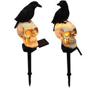 2-Pack Resin Halloween Solar Garden Stake Lights - Skull & Crow Decor, Waterproof for Spooky Yard Pathways & Graveyard Ambiance