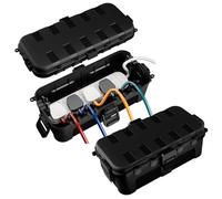 [2 PACK] RESTMO Outdoor Waterproof Box (29 × 13.2 × 10cm), IP54 Weatherproof Electrical Box for Multi Plug Extension Lead, Protect Outlet, Plug, Christmas String Lights from Water, Snow, Dust, Black