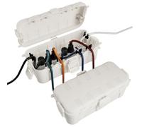 [2 PACK] RESTMO Outdoor Waterproof Box (29 × 13.2 × 10cm), IP54 Weatherproof Electrical Box for Multi Plug Extension Lead, Protect Outlet, Plug, Christmas String Lights from Water, Snow, Dust, White