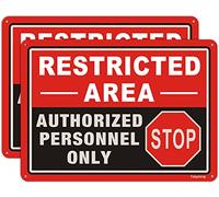2 Pack Restricted Area Sign - Authorized Personnel Only - 10 x 7 Inches - Metal Reflective Rust Aluminum Weatherproof Fade Resistant UV Protected Easy Mounting Indoor Outdoor Use