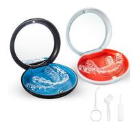 2 Pack Retainer Box Case False Teeth Container with Mirror, Retainer Container Mouth Guard Case Denture Box Holder Kit for Night Guard, Braces, Bleaching Trays - Black & White