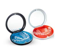 2 Pack Retainer Box Case False Teeth Container with Mirror, Retainer Container Mouth Guard Case Denture Box Holder for Night Guard, Braces, Bleaching Trays - Black & White