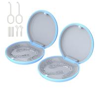 2 Pack Retainer Case, Slim Aligner Case, Compatible with Invisalign, Mouth Guard Case, Cute Orthodontic Retainer Case with Retainer Removal Tool and Brush, Sky-Blue