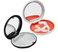 2-Pack Retainer Container Cases with Mirror, Cute Slim Aligner Case, Magnetic Closure,Silicone Mouthguard Retainer Holder Denture Storage Case (Black + White)
