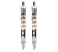 2 Pack Retractable Black Ballpoint Pens for Smooth Writing 0.5mm Fine Point Fineliner Refillable Quick Dry Gel Ink American Flag Veterans Day Rollerball Pens Comfort Grip for Journaling Note Takin