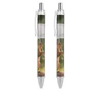 2 Pack Retractable Black Ballpoint Pens for Smooth Writing 0.5mm Fine Point Fineliner Refillable Quick Dry Gel Ink Squirrel Hold A Umbrellas Rollerball Pens Comfort Grip for Journaling Note Taking