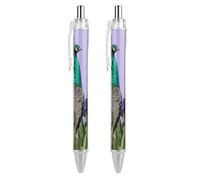 2 Pack Retractable Black Ballpoint Pens for Smooth Writing 0.5mm Fine Point Fineliner Refillable Quick Dry Gel Ink Green Peafowl by Iris Rollerball Pens Comfort Grip for Journaling Note Taking